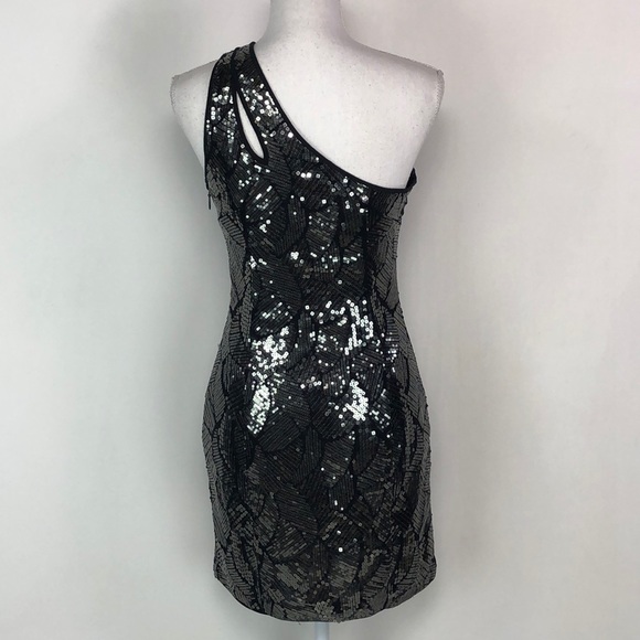 Bebe One Shoulder Square Sequin Dress - Picture 3 of 7